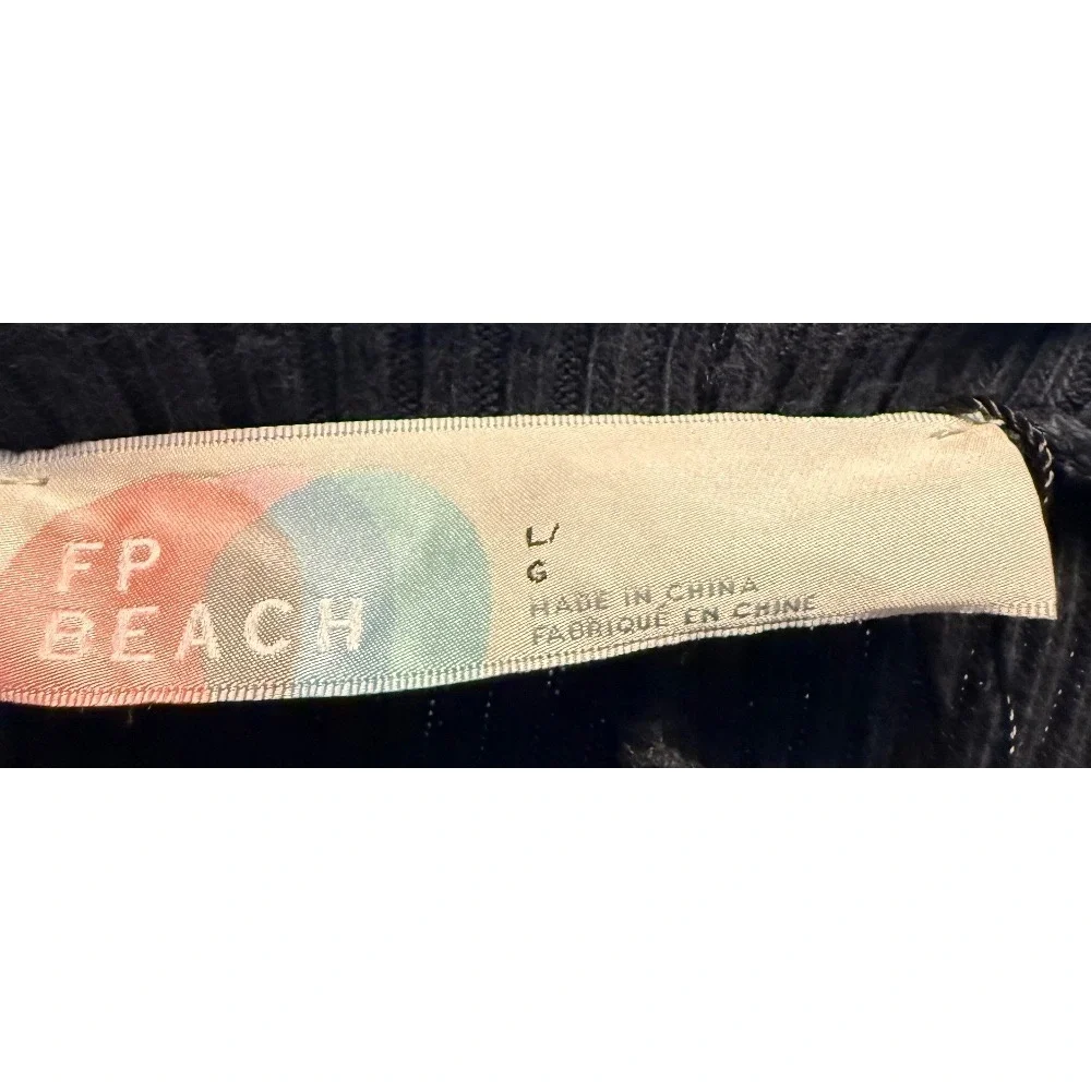 FP Beach Ribbed Knit Midi Skirt Slit Black Casual‎ Comfy L